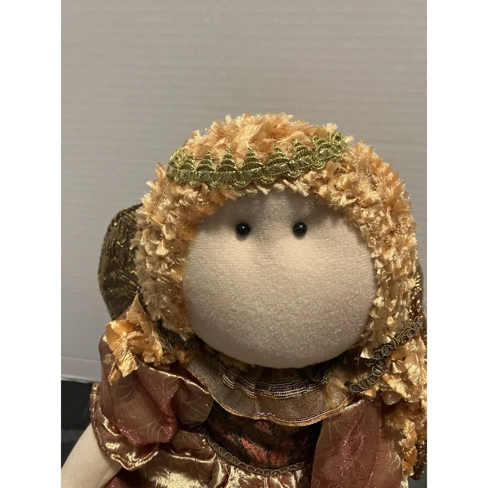 Handmade Angel Cloth Doll  Tall 31" Gold Wings Sequin Dress Folk Art blonde Curl - Picture 2 of 9